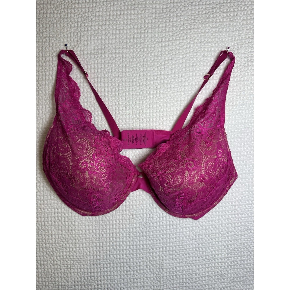 ThirdLove 24/7 Lace Contour Plunge Bra 38E‎ Fuchsia Pink Underwire Lace NWT